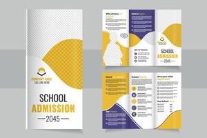 School Admission trifold Brochure Design Featuring Bold Colors and Informative Layout for 2045 Enrollment vector