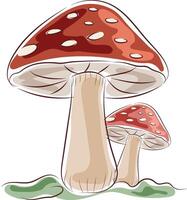 mushrooms autumn element marker doodle style vector