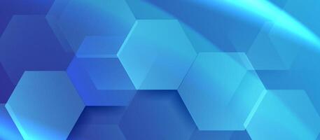 Blue abstract hexagonal background with layered translucent shapes vector