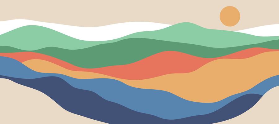 Mountain colors, translucent waves, sunset, abstract glass shapes, modern background, abstract mountain illustration