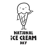 National ice cream day. Character. Ice cream. Outline design on white background. vector