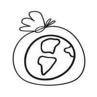 Globe in a plastic bag. Outline isolated icon. illustration on white background. vector