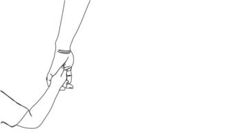 One continuous line drawing of father holding child hand. vector