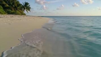 Waves gently lapping on a pristine sandy beach on a tropical island video