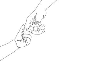 Continuous line drawing of parent and baby holding hands. vector