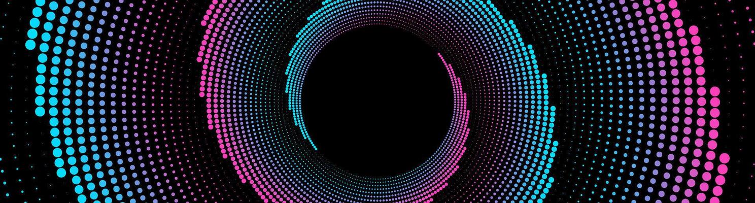 Blue pink techno background on dark space with dotted lines effect decoration. Modern graphic design element with glowing dots circles style concept for web banner, art, flyer, card, or brochure cover