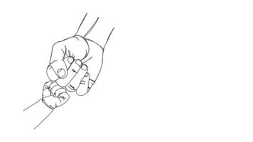 One continuous line drawing of father and baby fist. vector