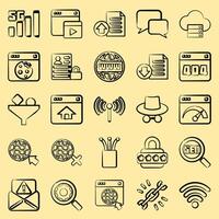 Icon set of internet. Internet network elements. Icon in hand drawn style. vector