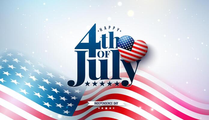 4th of July Independence Day of the USA Illustration with American Flag Pattern Heart and Typography Letter on Light Background. Fourth of July National Celebration Design for Banner, Greeting