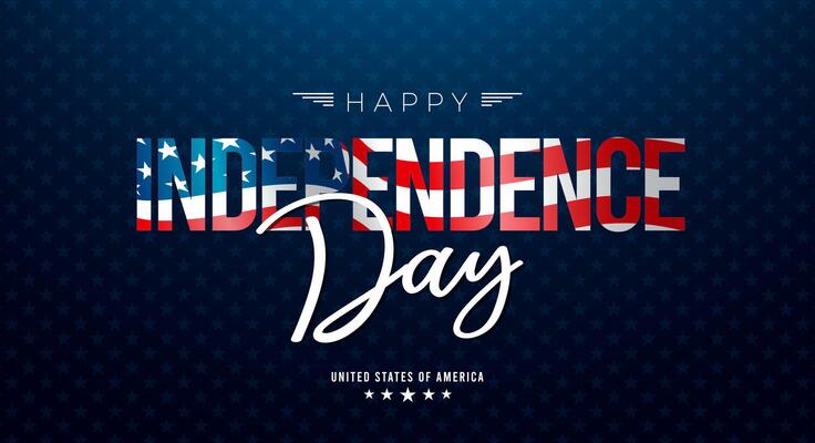 4th of July Independence Day Illustration with American Flag in 3d Text Label on Blue Background. Fourth of July National Celebration Design with Typography Letter for Banner, Postcard