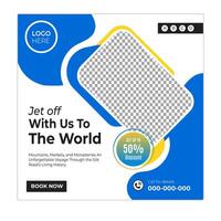 Nature and adventure travel social media posts and web banner square design template vector