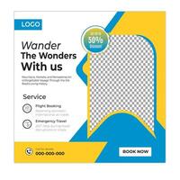 Travel inspiration social media posts and web banner square design template vector