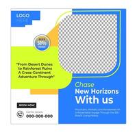 Holiday trip social media posts and web banner square design template vector