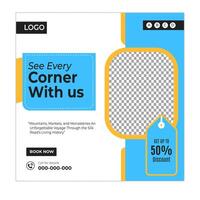 Adventure and journey social media posts and web banner square design template vector