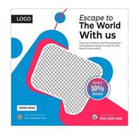 Adventure and travel social media posts and web banner square design template vector