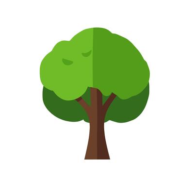 Simple green tree flat illustration, ideal for eco projects, nature themes, and educational materials. Modern and minimal design with a clean white background