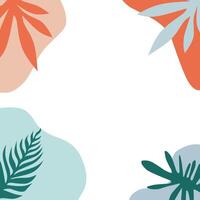 Tropical leaf frame background with flat colorful foliage on white space. Ideal for summer themes, invitations, posters vector