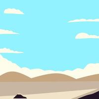 Flat desert landscape with mountains and bright blue sky. Minimalist style ideal for nature and travel themes with serene tones vector