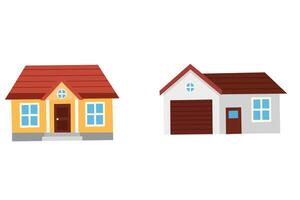 Set of two different house illustrations, each with unique roof and wall styles. Suitable for real estate presentations, urban planning visuals, and architectural design. vector