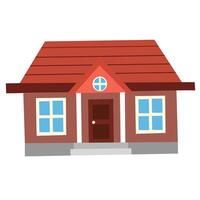 Flat design of a classic red house with blue windows and white steps. A modern suburban residence illustration suited for real estate or architecture infographics vector