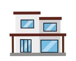 Flat illustration of a modern two-story house with large glass windows, minimalist design, and flat roof vector