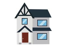 Flat of a traditional two-story house with triangular dark roof, front door, and symmetrical windows vector