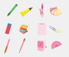 Back to School and Office Set with Colored Pencils Sharpener and Stationery Tools vector