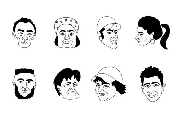 Eight unique character portraits showcasing diversity and personality