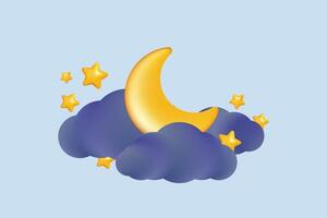 Crescent moon shining over clouds and stars in a clear sky vector