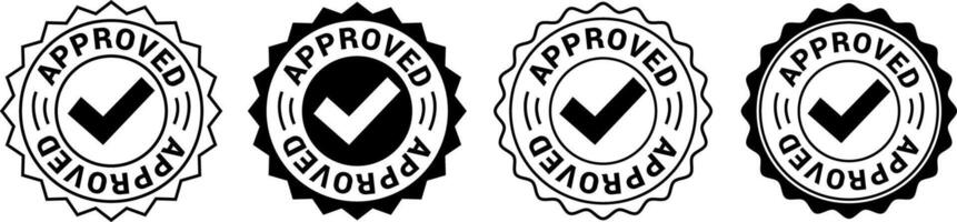 Set of approved check mark rubber stamp icons black color. Suitable for apps and website UI designs vector