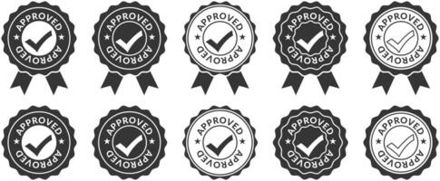 Set of Approved Badges with Checkmarks and Ribbons, Enhance Trust and Credibility for Your Brand or Product vector