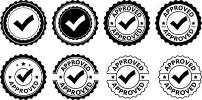 set of badges with check mark and tick mark icons vector