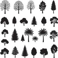 Black Tree Silhouettes for Landscape Architecture High-Quality Set Featuring Palm, Pine, and Deciduous Trees vector