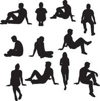 Minimal Hand Drawn Illustrations of Sitting People for Architectural Design Including Human Figures in Relaxed Poses for Floor Plans Urban Scenes and CAD Renderings vector