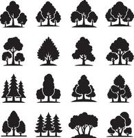 Minimalist Tree Silhouette Set Collection of Black Forest Tree Icons in Simple Hand-Drawn Style for Landscape Design, Architecture, and Nature Graphics vector