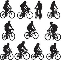 Hand Drawn Minimal Illustrations of People Riding Bicycles for Architectural Use Including Urban Scene Figures for Floor Plans and CAD Layouts vector
