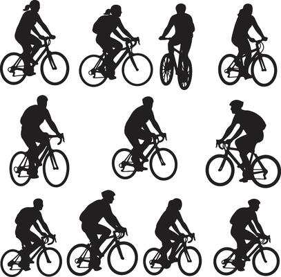 Hand Drawn Minimal Illustrations of People Riding Bicycles for Architectural Use Including Urban Scene Figures for Floor Plans and CAD Layouts