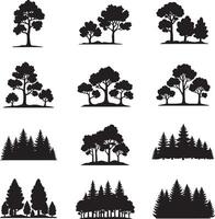 Minimal Trees Set Silhouette Style Black Tree Icons for Landscape Architecture, Woodland Design, and Garden Planning vector