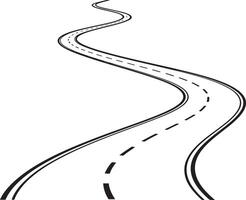 Minimal winding curves road isolated on transparent background, top-down view of a curved highway or asphalt road with bends and turns, ideal for navigation, mapping, or transportation design, clean vector