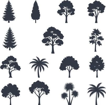 Complete Tree Silhouette Pack Architectural Line Art of Various Tree Types for Planning and Illustration