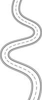 Flat top view of curved road path isolated on transparent background, winding asphalt route illustration for city maps, travel guides, and transport planning vector