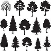 Architectural Tree Icons Silhouette Trees Including Palm, Conifer, and Broadleaf for CAD and Design Projects vector