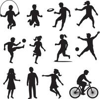 Silhouette Collection of Active People Playing Sports and Musical Instruments in Dynamic Poses for Fitness, Recreation, and Entertainment Concepts vector