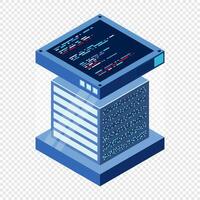 Isometric futuristic server. Isometric database or data center. Abstract blockchain. Computer storage. Cloud storage. vector