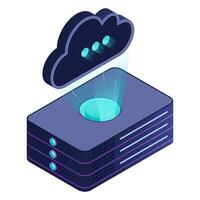 Isometric cloud database. Cloud computing and file cloud storage. Modern technology. vector