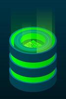 Isometric database. Isometric futuristic server. Big data isometric. Cloud computing and file cloud storage. Isometric vector