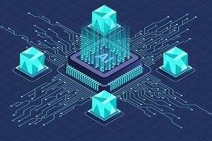 Isometric artificial intelligence chip concept. Artificial intelligence concept. Microchip processor vector
