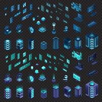 Large set of isometric computer technology. Isometric set server equipment. Modern technology concept for cloud computing, datacenter, database. Isometric vector