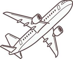 outline drawing of airplane flying in sky with engines and wings viewed from bottom vector