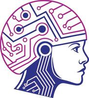 artificial intelligence head profile with circuit brain technology illustration vector